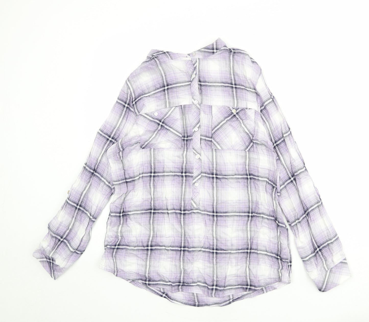 EWM Womens Multicoloured Plaid Viscose Basic Button-Up Size 14 Round Neck