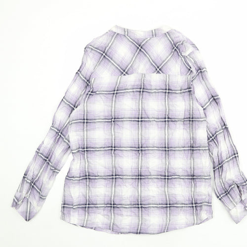 EWM Womens Multicoloured Plaid Viscose Basic Button-Up Size 14 Round Neck