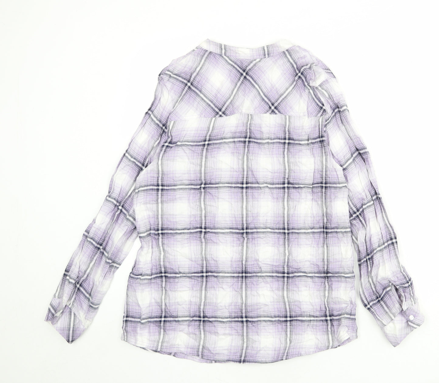 EWM Womens Multicoloured Plaid Viscose Basic Button-Up Size 14 Round Neck