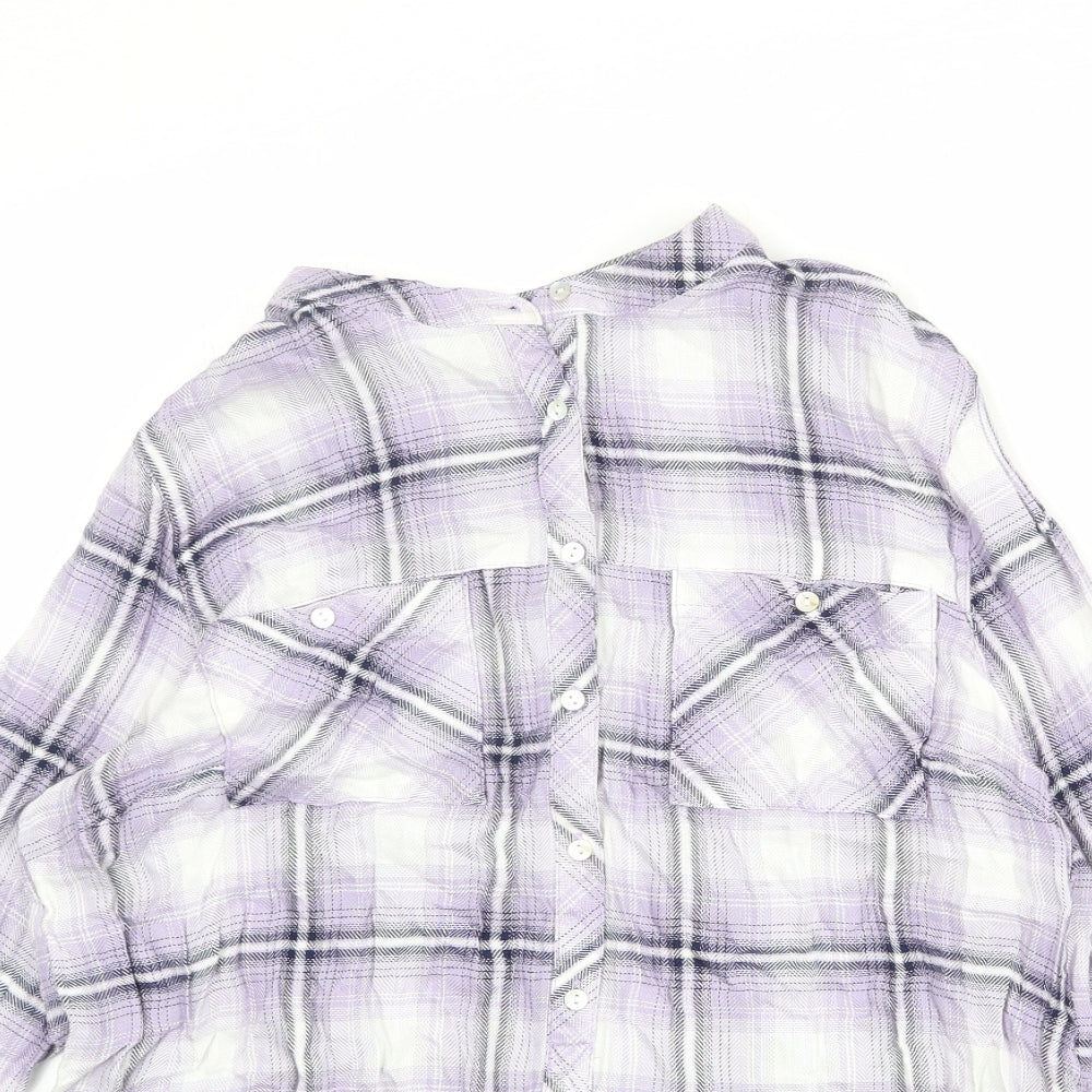 EWM Womens Multicoloured Plaid Viscose Basic Button-Up Size 14 Round Neck