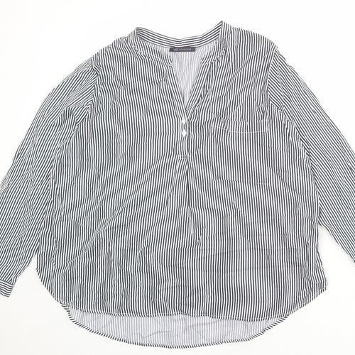 Marks and Spencer Womens Blue Striped Viscose Basic Blouse Size 2XS V-Neck
