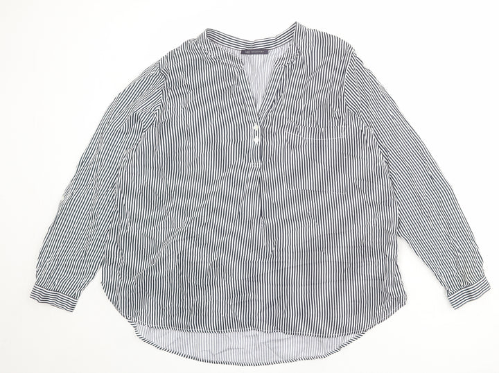 Marks and Spencer Womens Blue Striped Viscose Basic Blouse Size 2XS V-Neck