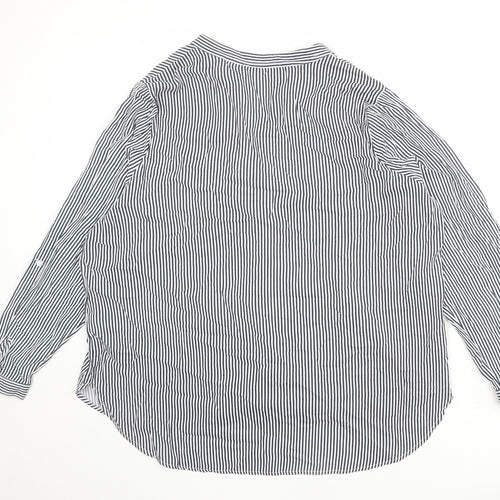 Marks and Spencer Womens Blue Striped Viscose Basic Blouse Size 2XS V-Neck