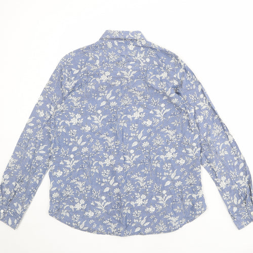 Gap Womens Blue Floral 100% Cotton Basic Button-Up Size L Collared