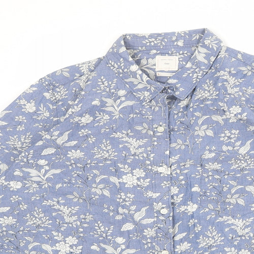 Gap Womens Blue Floral 100% Cotton Basic Button-Up Size L Collared