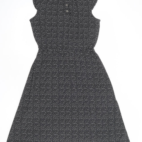 Adrianna Papell Womens Black Geometric Polyester Fit & Flare Size S Mock Neck Button