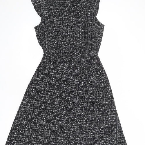 Adrianna Papell Womens Black Geometric Polyester Fit & Flare Size S Mock Neck Button