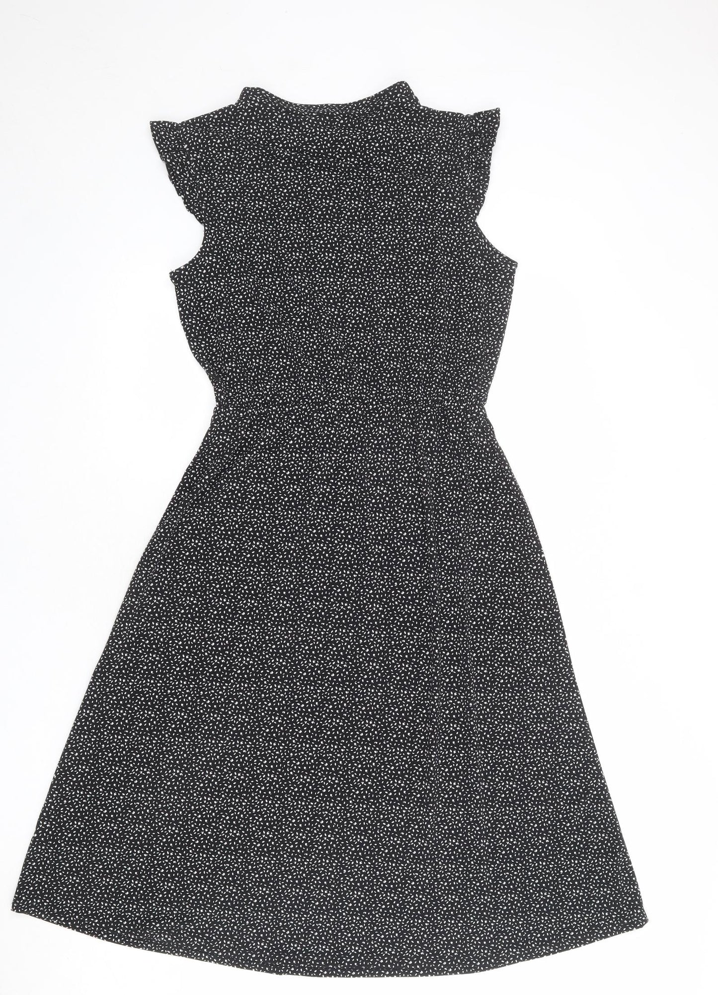 Adrianna Papell Womens Black Geometric Polyester Fit & Flare Size S Mock Neck Button