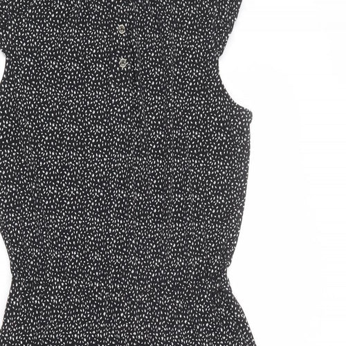 Adrianna Papell Womens Black Geometric Polyester Fit & Flare Size S Mock Neck Button