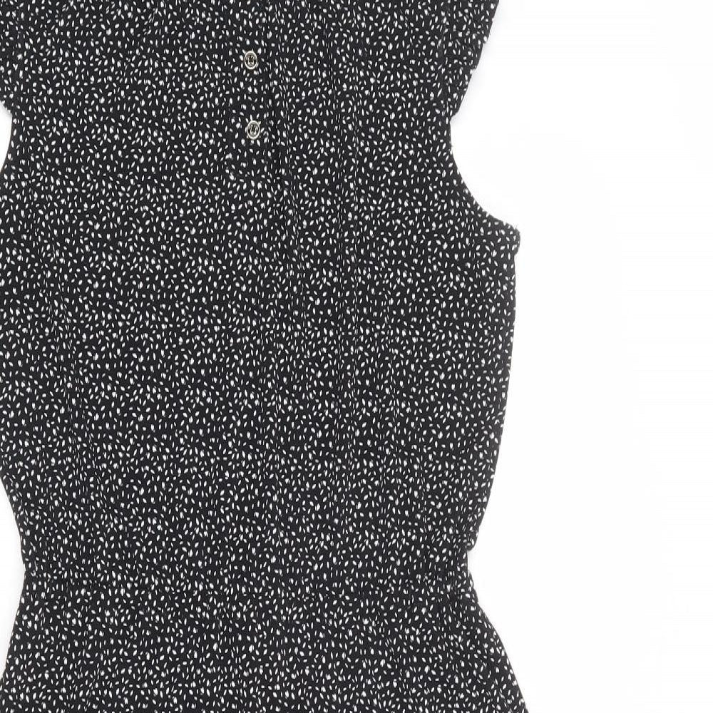 Adrianna Papell Womens Black Geometric Polyester Fit & Flare Size S Mock Neck Button