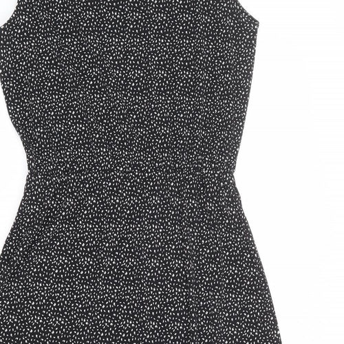 Adrianna Papell Womens Black Geometric Polyester Fit & Flare Size S Mock Neck Button