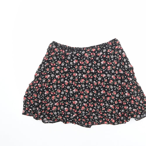 New Look Womens Black Floral Viscose Skater Skirt Size 14