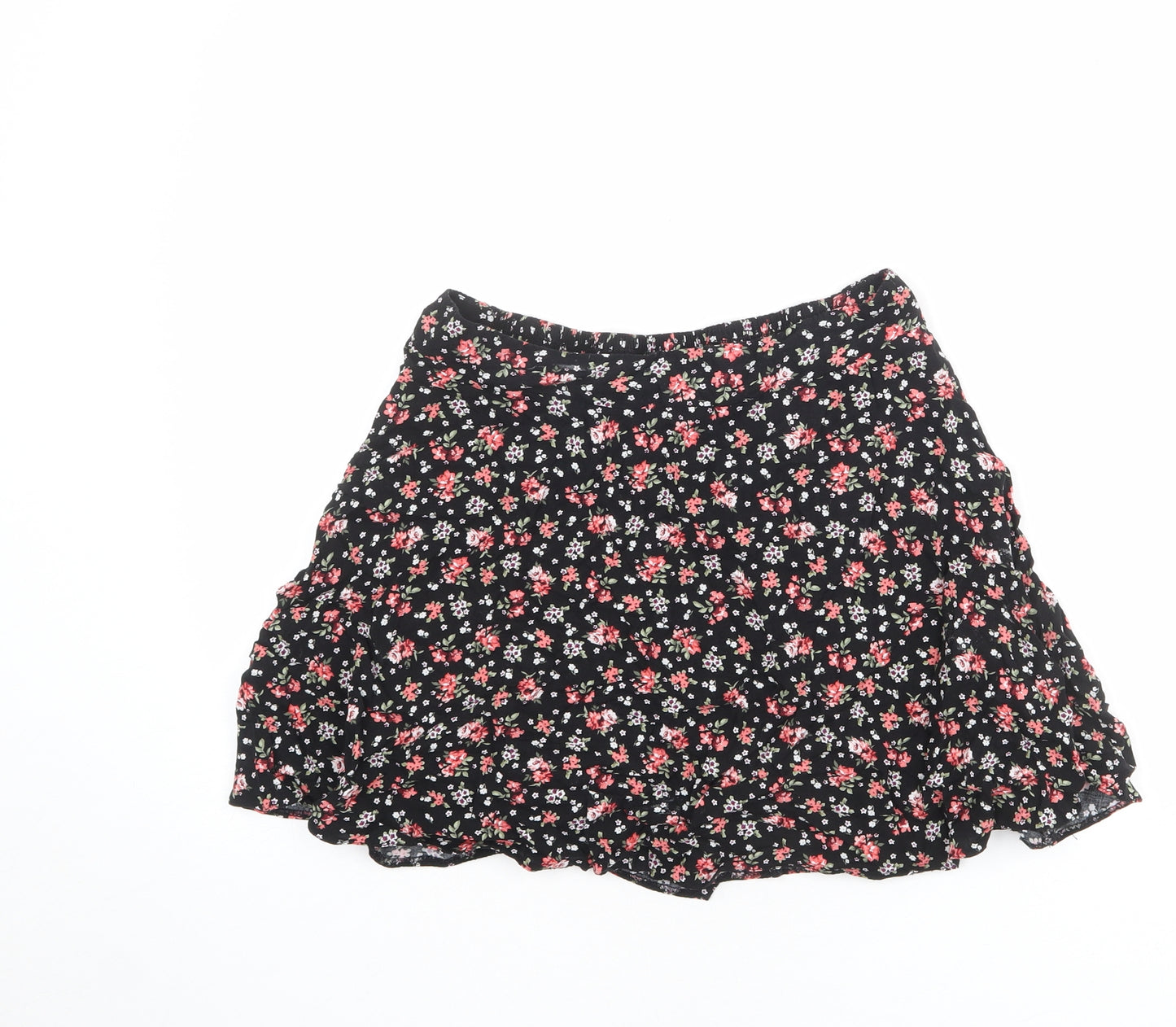 New Look Womens Black Floral Viscose Skater Skirt Size 14