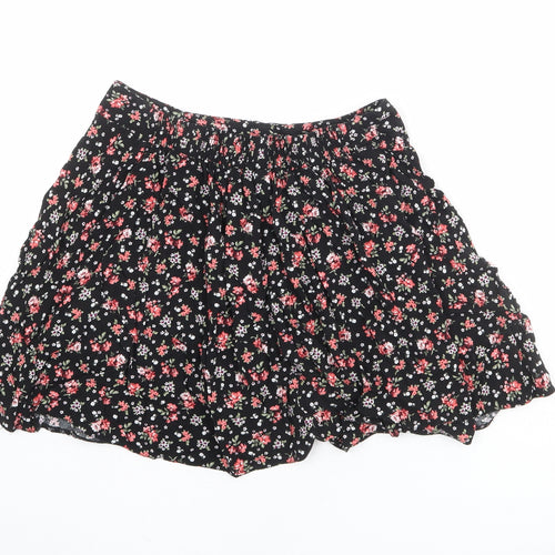 New Look Womens Black Floral Viscose Skater Skirt Size 14