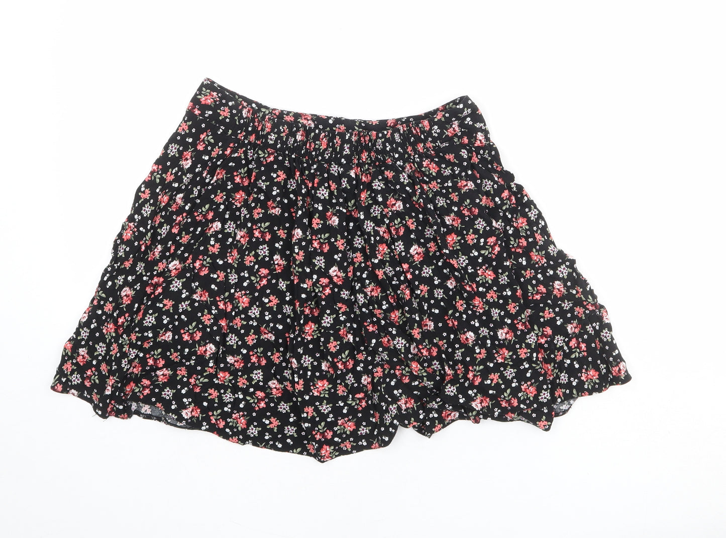 New Look Womens Black Floral Viscose Skater Skirt Size 14