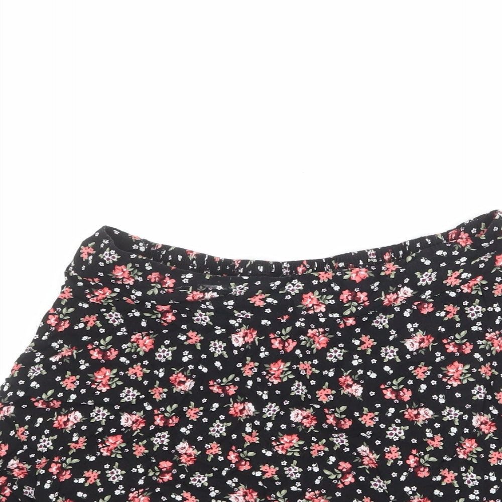 New Look Womens Black Floral Viscose Skater Skirt Size 14