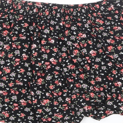 New Look Womens Black Floral Viscose Skater Skirt Size 14