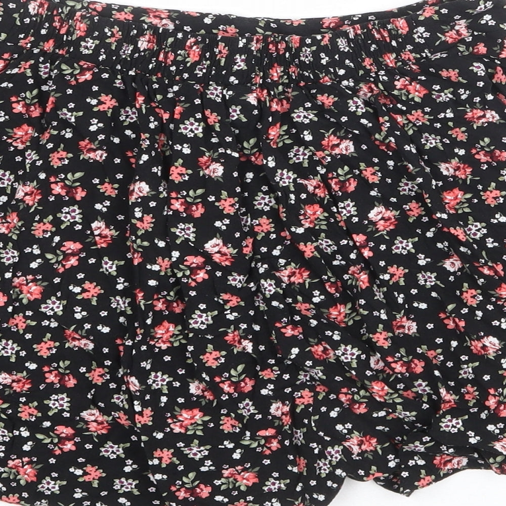 New Look Womens Black Floral Viscose Skater Skirt Size 14