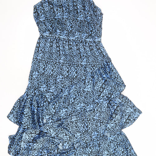 Lipsy Womens Blue Animal Print Polyester A-Line Size 12 Halter Button