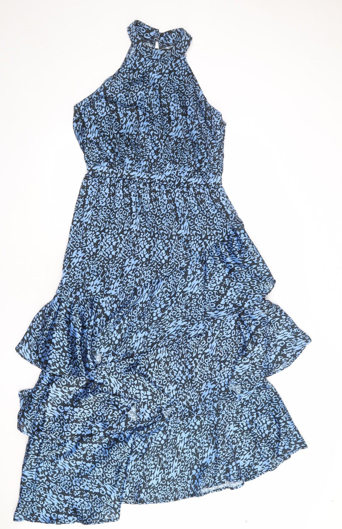 Lipsy Womens Blue Animal Print Polyester A-Line Size 12 Halter Button