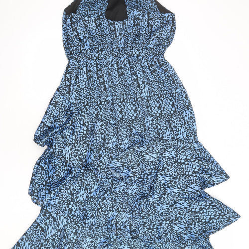 Lipsy Womens Blue Animal Print Polyester A-Line Size 12 Halter Button