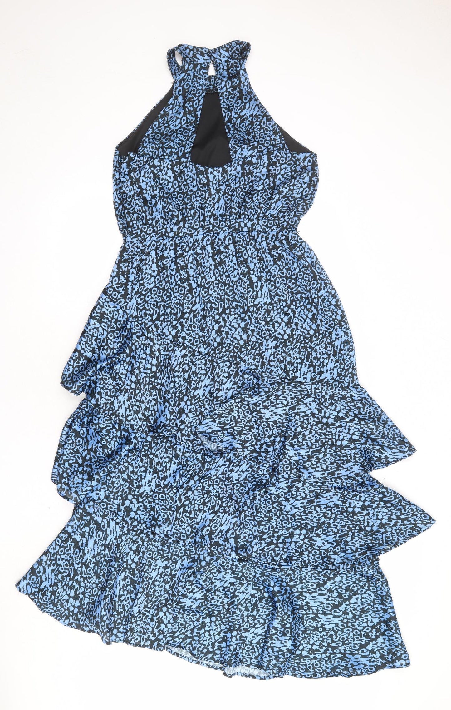 Lipsy Womens Blue Animal Print Polyester A-Line Size 12 Halter Button