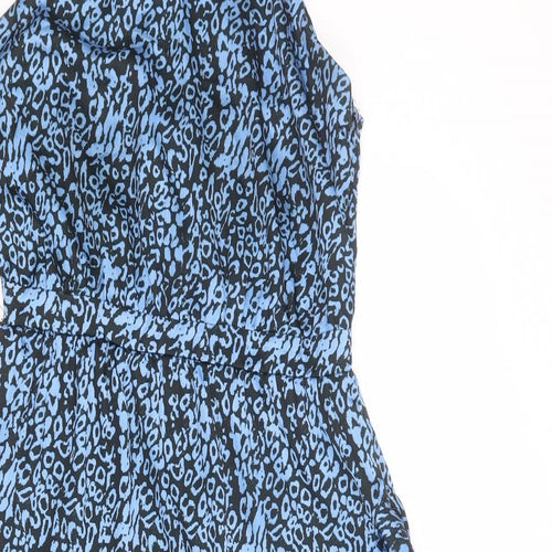 Lipsy Womens Blue Animal Print Polyester A-Line Size 12 Halter Button