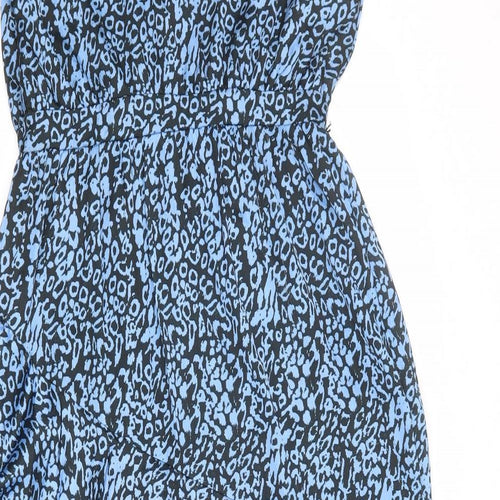 Lipsy Womens Blue Animal Print Polyester A-Line Size 12 Halter Button