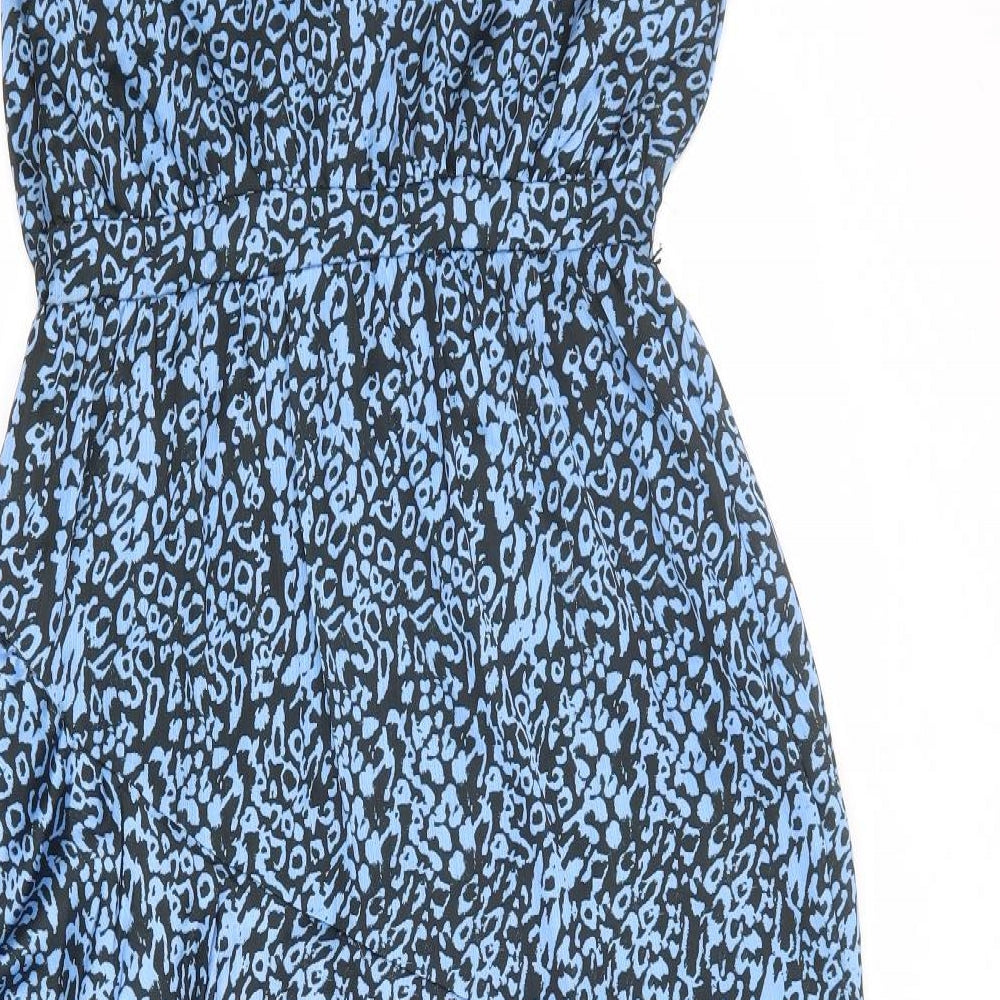 Lipsy Womens Blue Animal Print Polyester A-Line Size 12 Halter Button