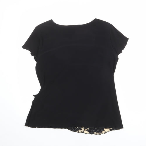 Saloos Womens Black Geometric Polyester Basic T-Shirt Size M Round Neck