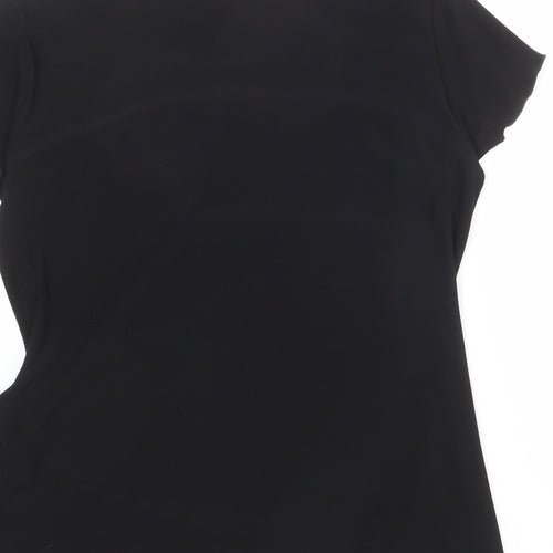 Saloos Womens Black Geometric Polyester Basic T-Shirt Size M Round Neck