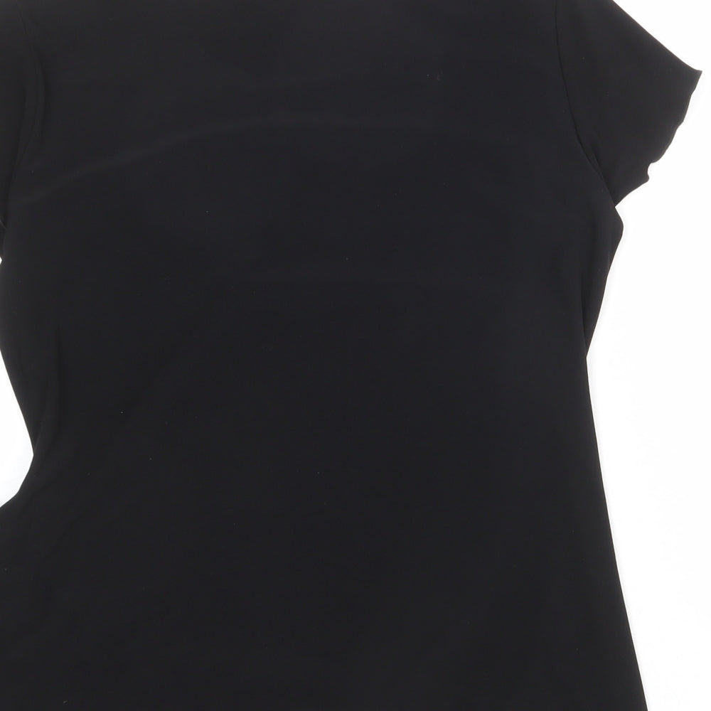 Saloos Womens Black Geometric Polyester Basic T-Shirt Size M Round Neck