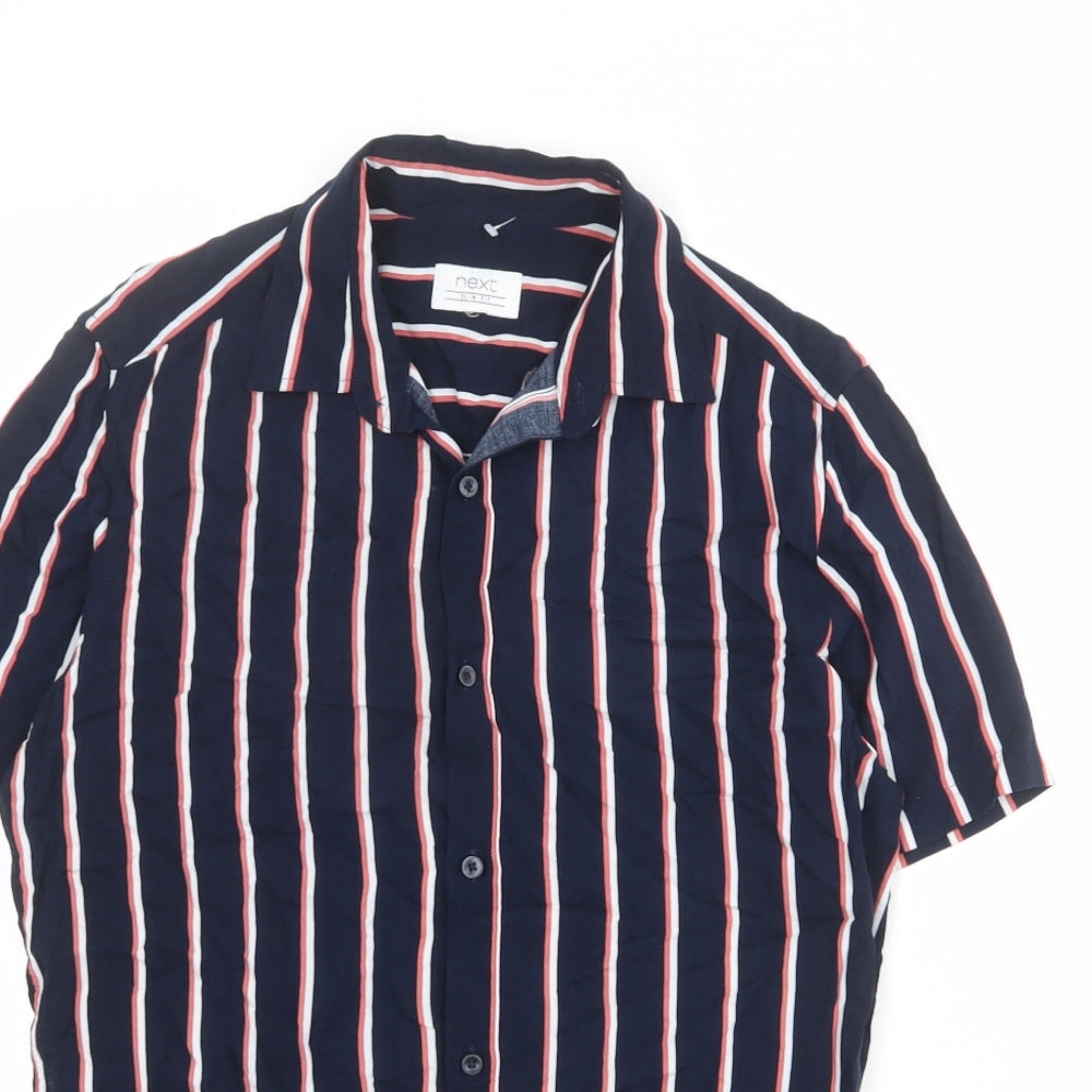 NEXT Mens Blue Striped Viscose Button-Up Size XS Collared Button