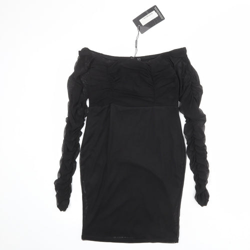 PRETTYLITTLETHING Womens Black Polyester Bodycon Size 10 Off the Shoulder Pullover