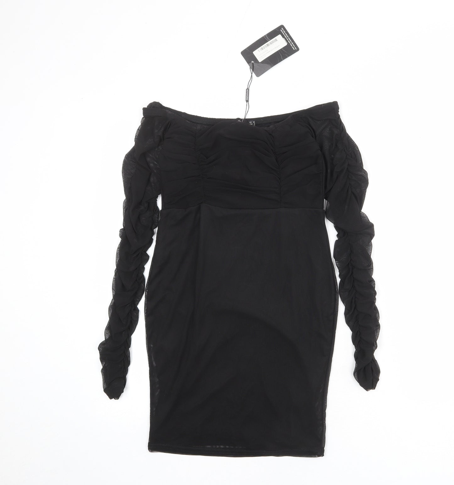 PRETTYLITTLETHING Womens Black Polyester Bodycon Size 10 Off the Shoulder Pullover
