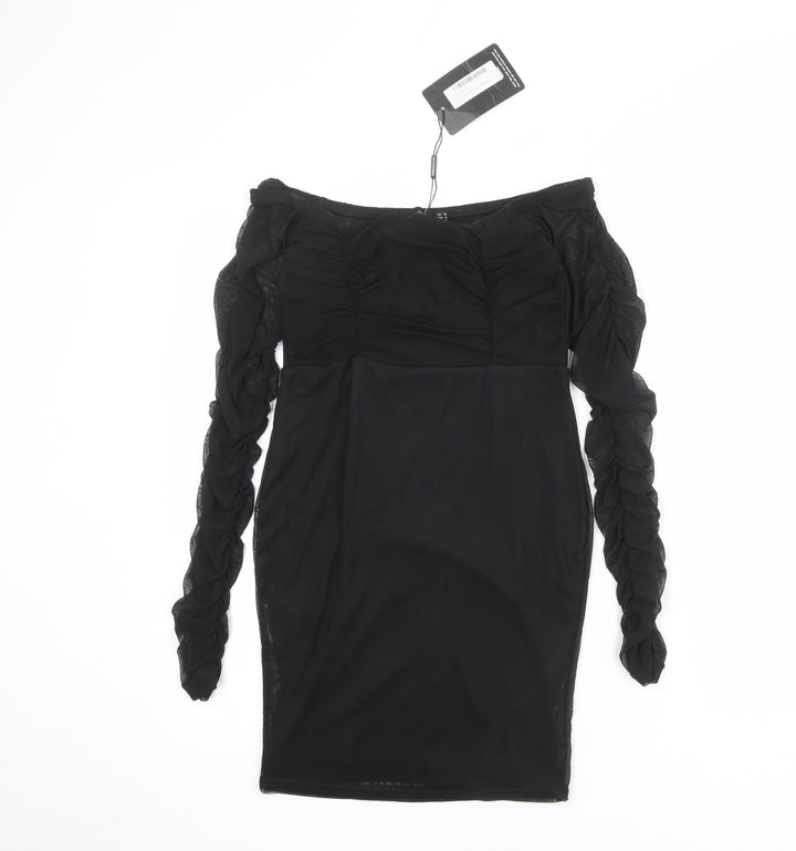 PRETTYLITTLETHING Womens Black Polyester Bodycon Size 10 Off the Shoulder Pullover