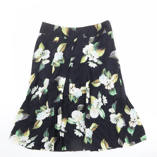 Phase Eight Womens Black Floral Cotton Swing Skirt Size 10 Zip