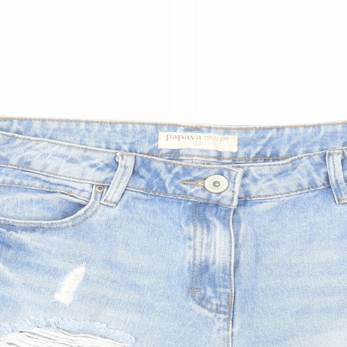 Papaya Womens Blue Cotton Mom Shorts Size 12 L4 in Regular Zip - Distressed