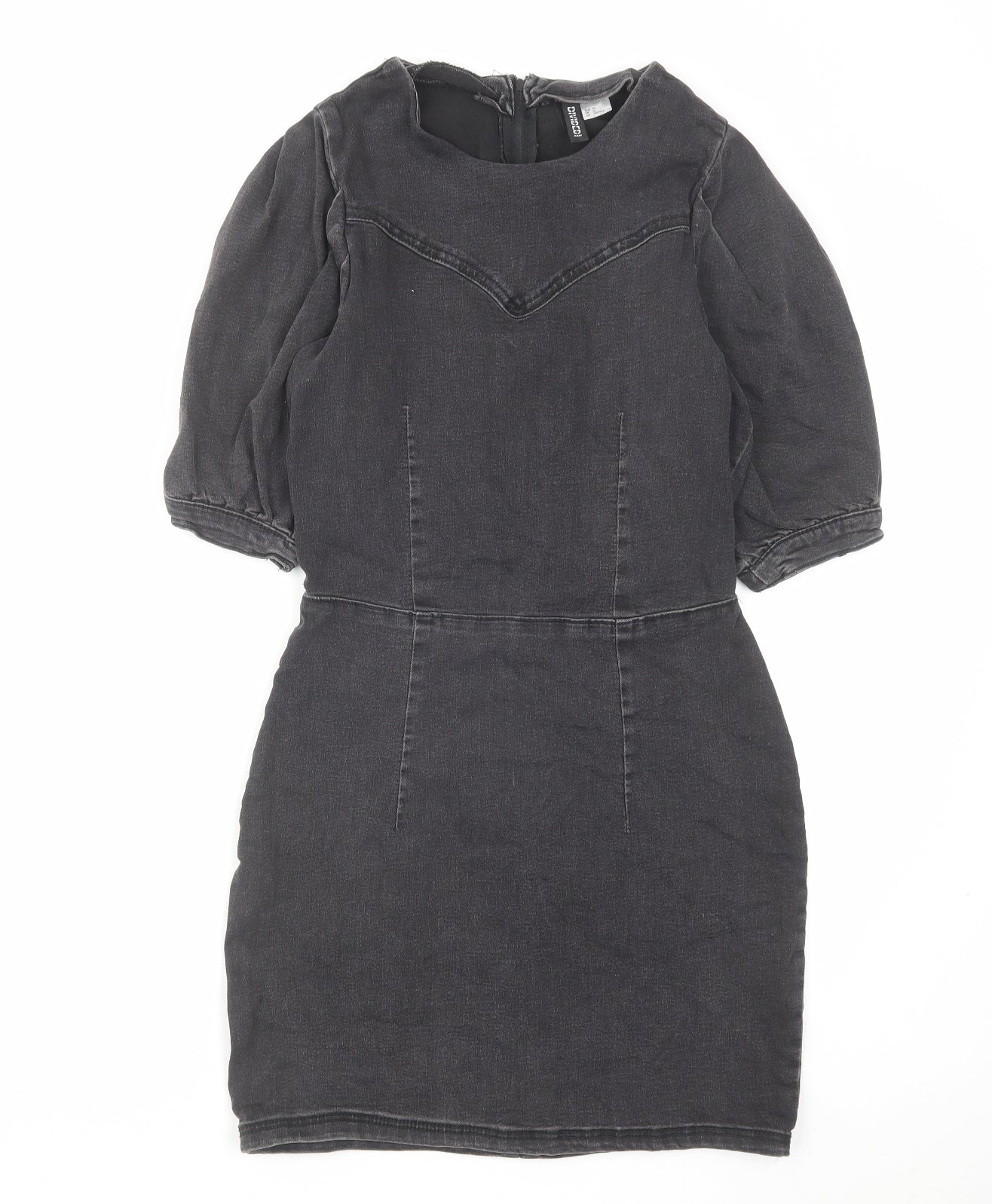 H&M Womens Black Cotton Mini Size 12 Boat Neck Zip