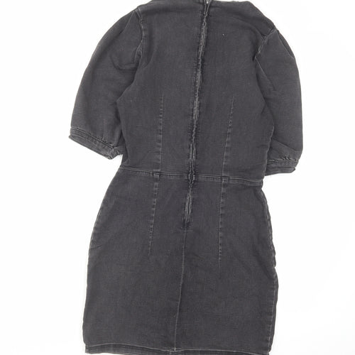 H&M Womens Black Cotton Mini Size 12 Boat Neck Zip