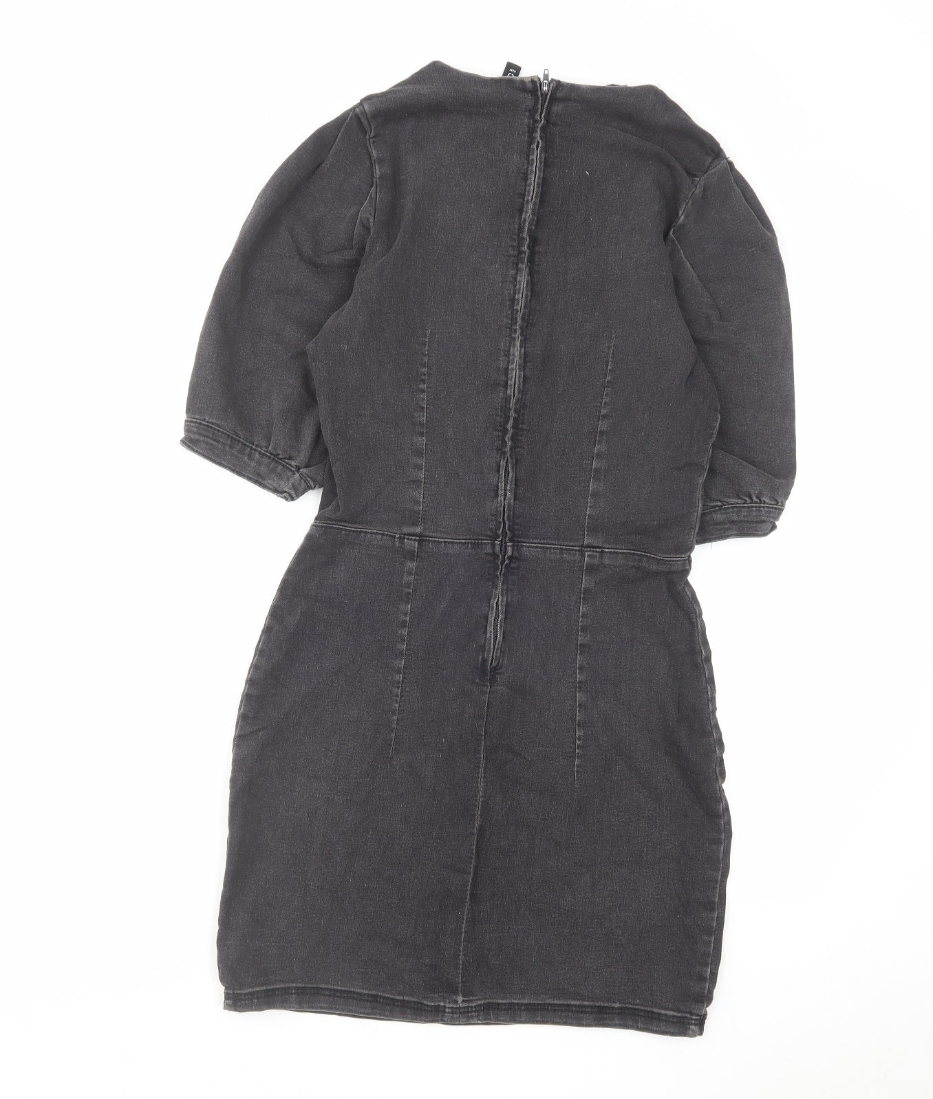 H&M Womens Black Cotton Mini Size 12 Boat Neck Zip