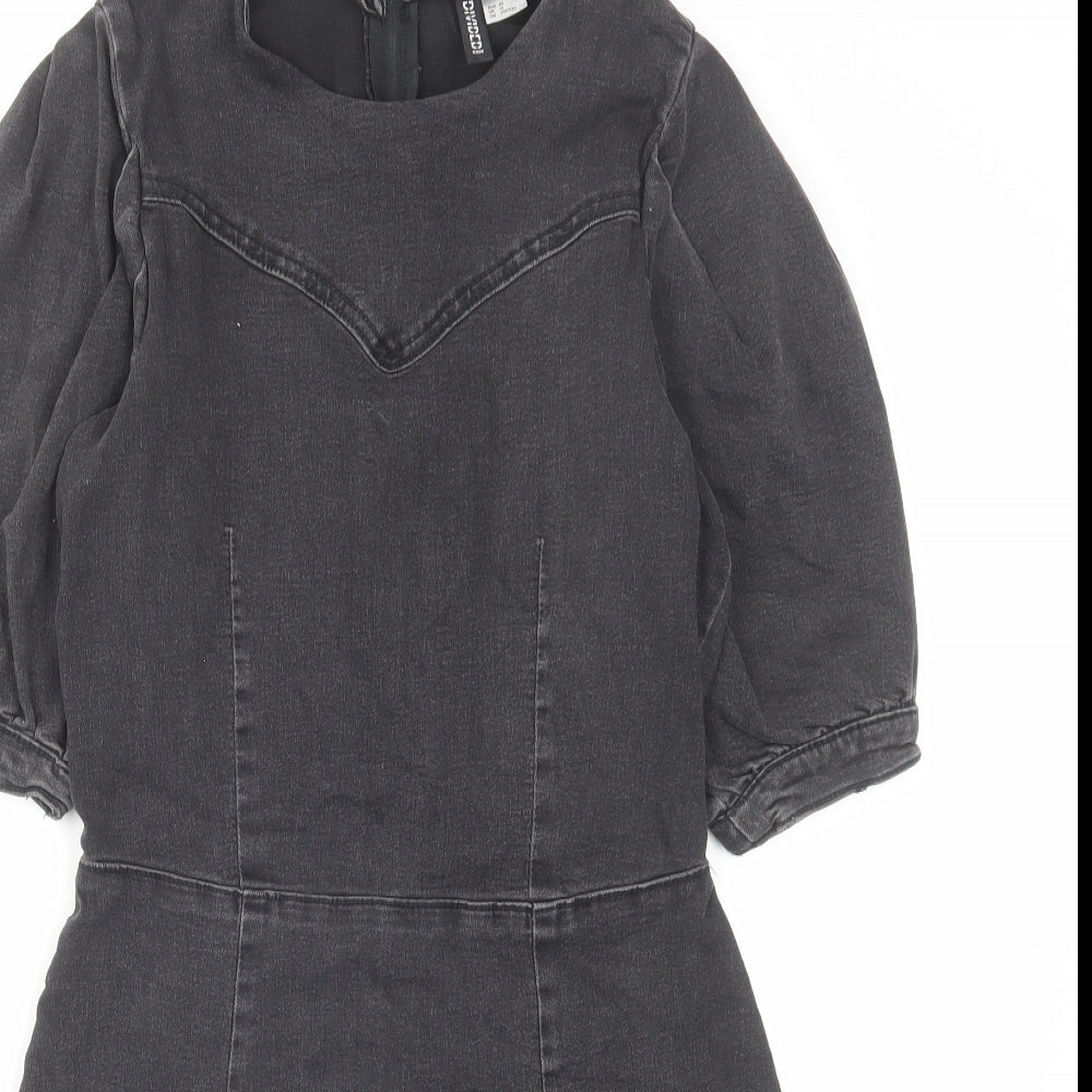 H&M Womens Black Cotton Mini Size 12 Boat Neck Zip