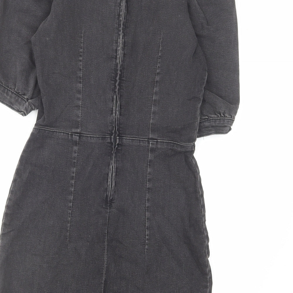 H&M Womens Black Cotton Mini Size 12 Boat Neck Zip