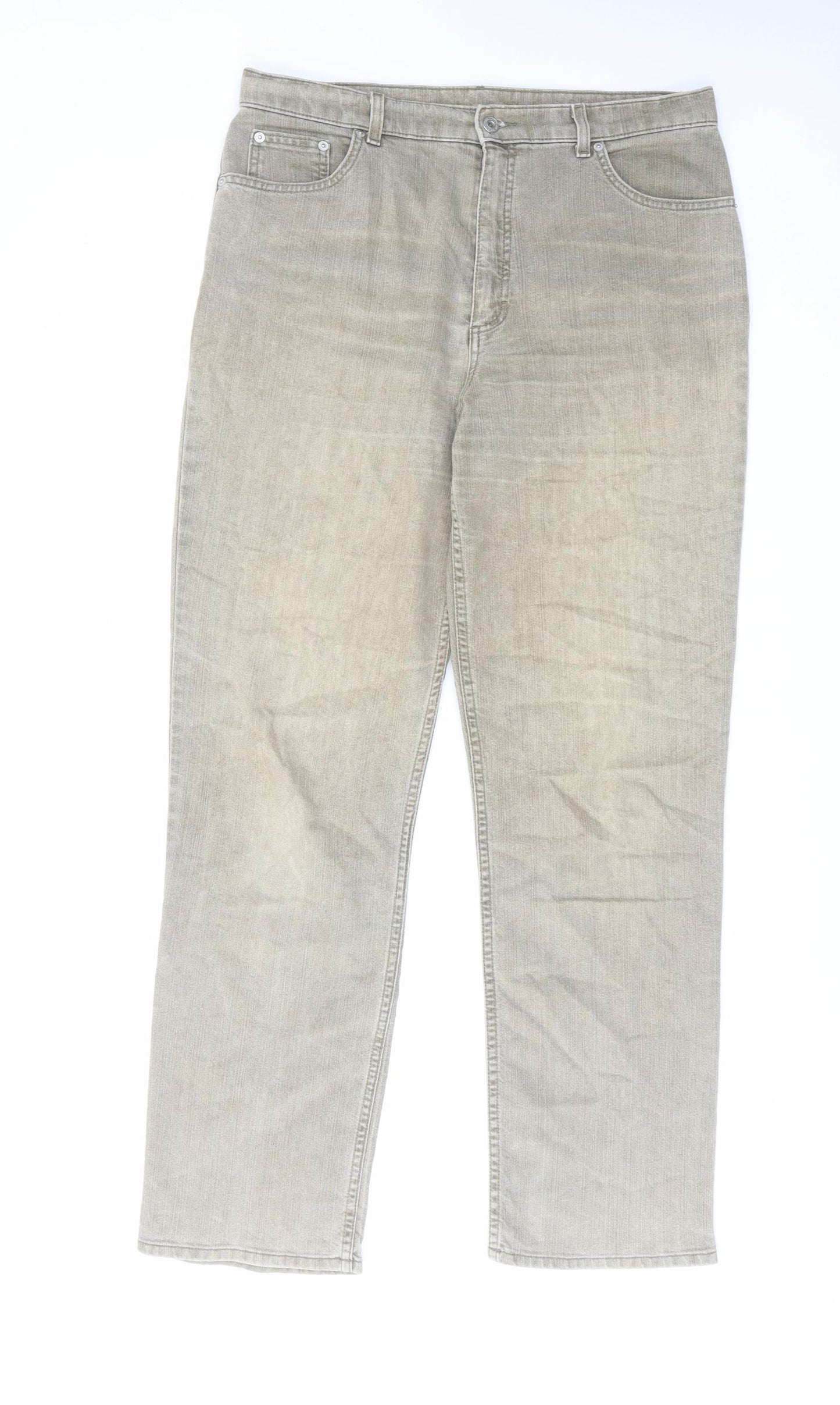 Marks and Spencer Womens Grey Cotton Straight Jeans Size 16 L31 in Regular Zip