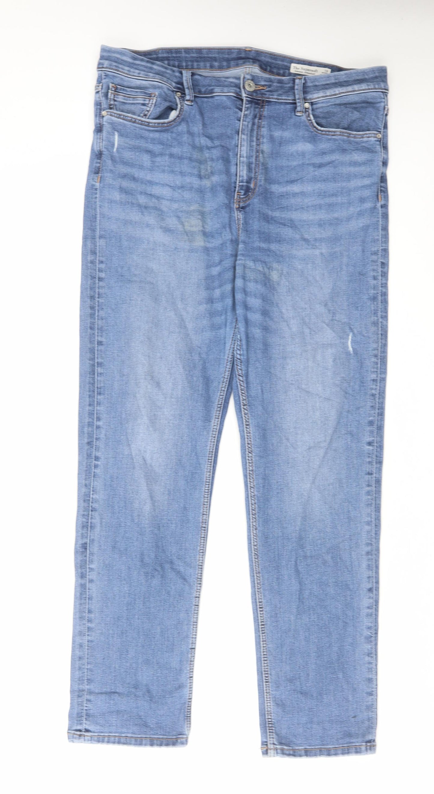 Marks and Spencer Womens Blue Cotton Straight Jeans Size 16 L29 in Regular Zip