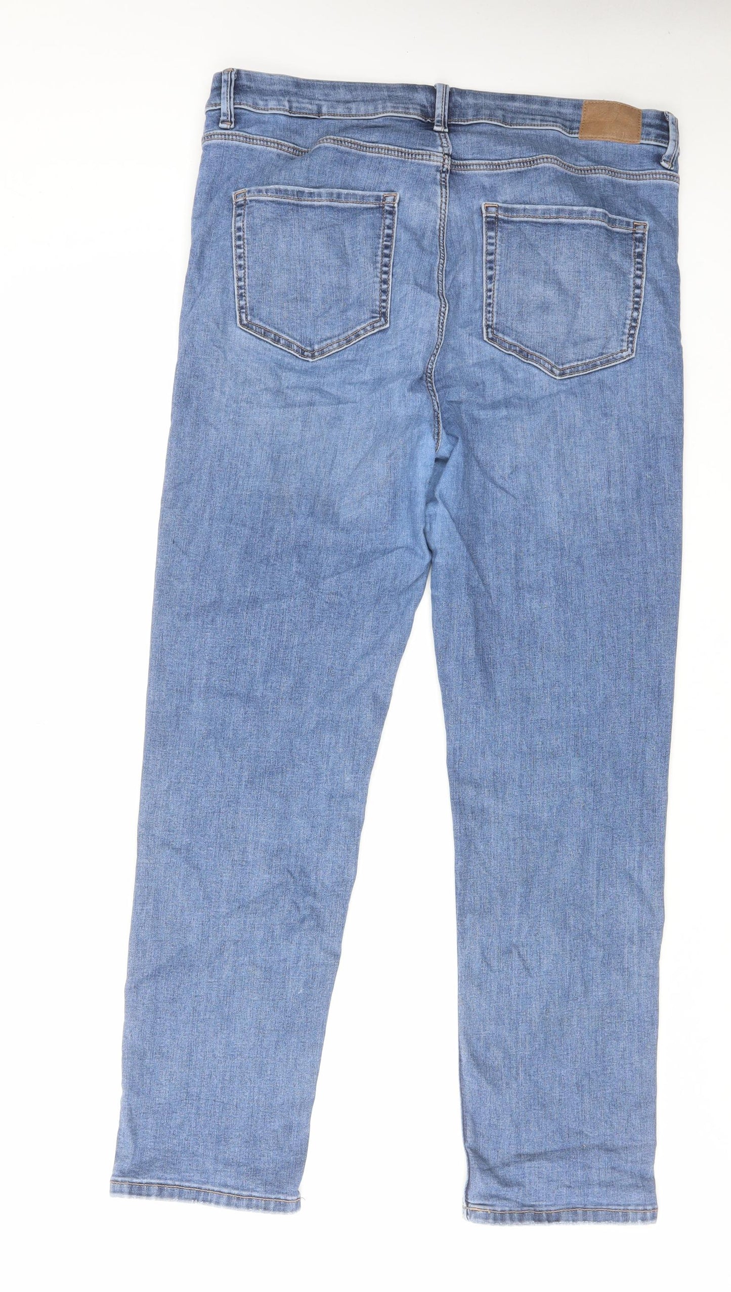 Marks and Spencer Womens Blue Cotton Straight Jeans Size 16 L29 in Regular Zip