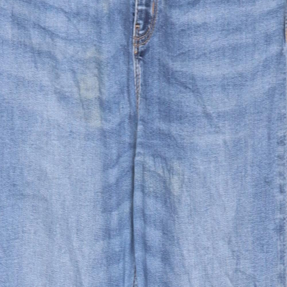 Marks and Spencer Womens Blue Cotton Straight Jeans Size 16 L29 in Regular Zip