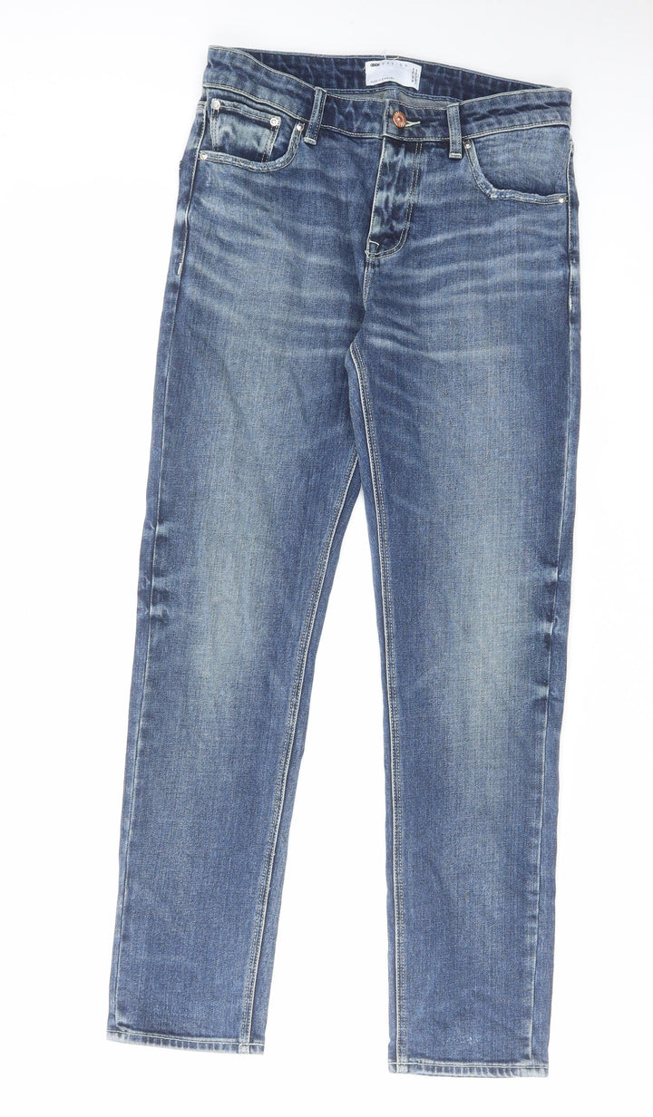 ASOS Womens Blue Cotton Straight Jeans Size 30 in L30 in Regular Zip