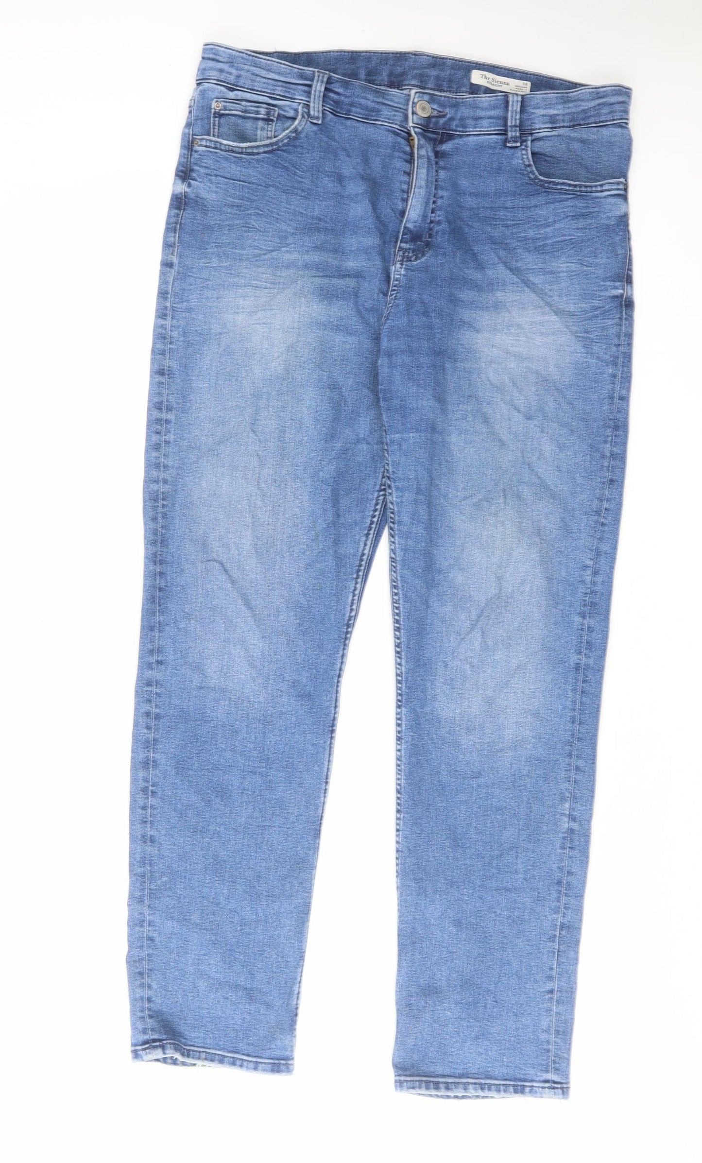 Marks and Spencer Womens Blue Cotton Straight Jeans Size 16 L29 in Regular Zip