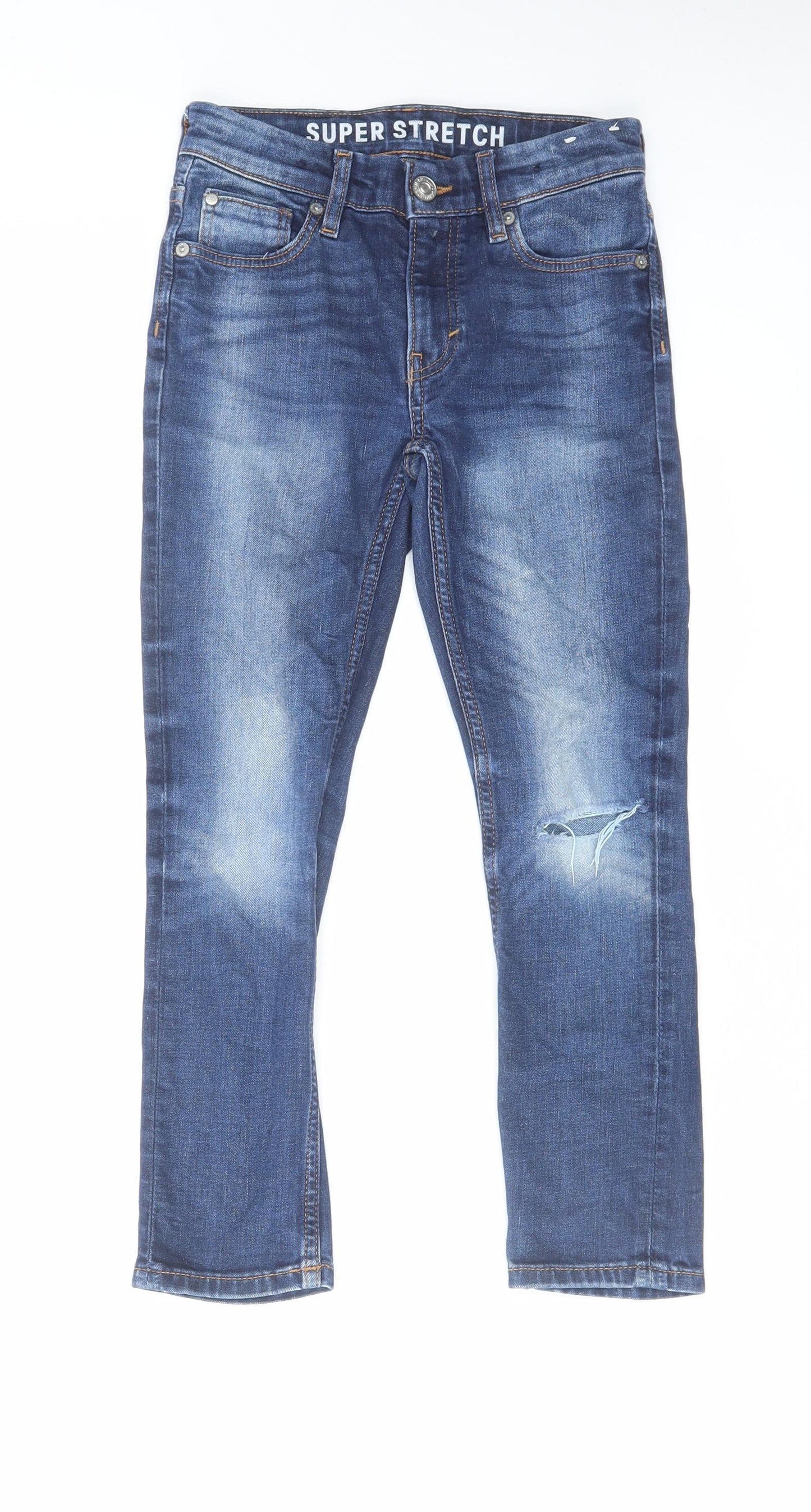 H&M Boys Blue Cotton Skinny Jeans Size 7-8 Years Regular Zip